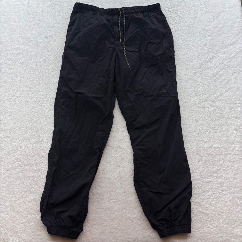 LL Bean Mens ML Black Nylon Track Pants Vintage Made in USA CG77 Joggers